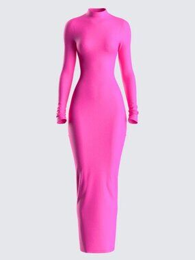 Finesse Hot Pink Long-Sleeve Turtleneck Maxi Dress